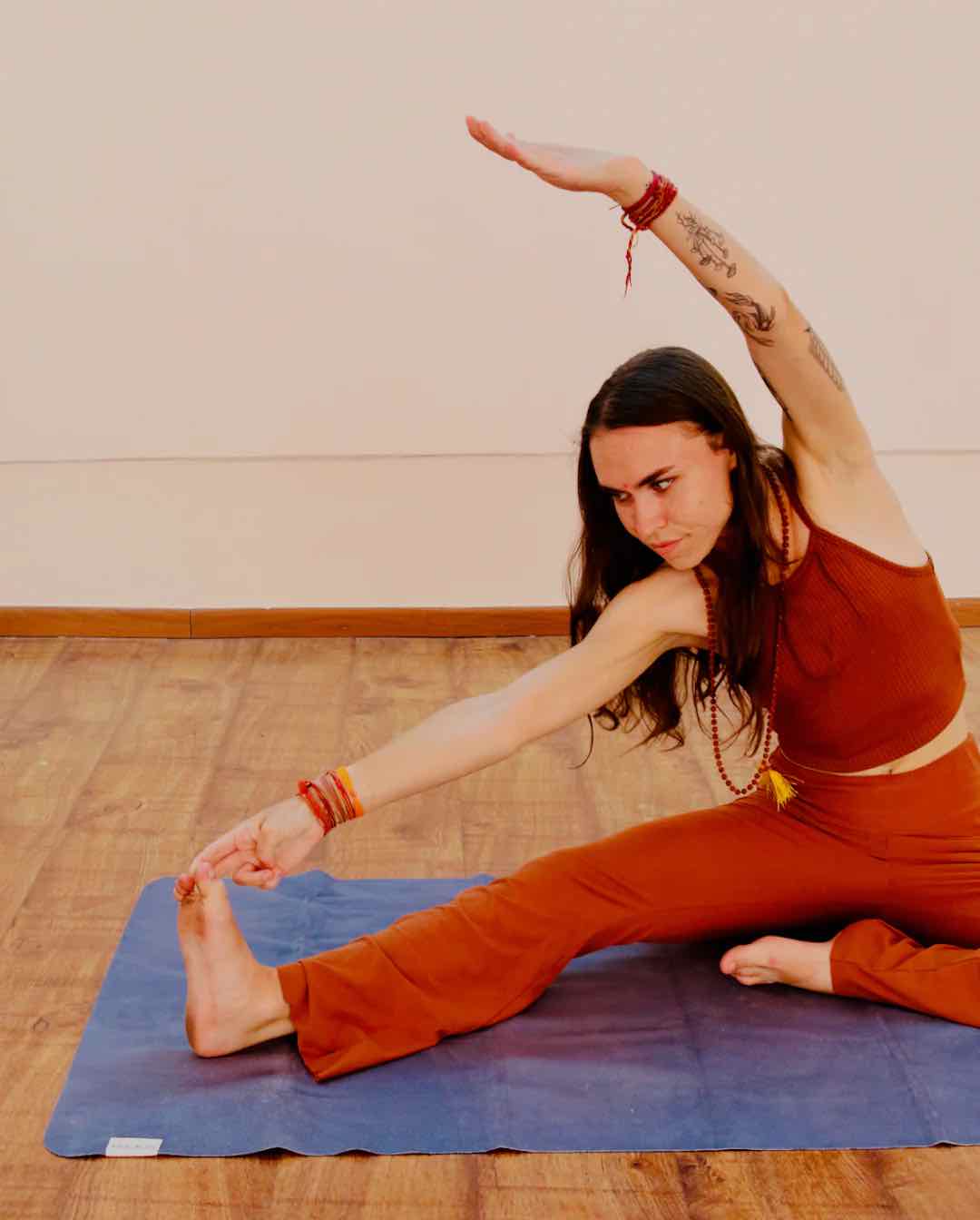 Non Slip Yoga Mat-Woman doing streching on blue yoga mat-Mikkoa Non-Slip Travel Yoga Mat 