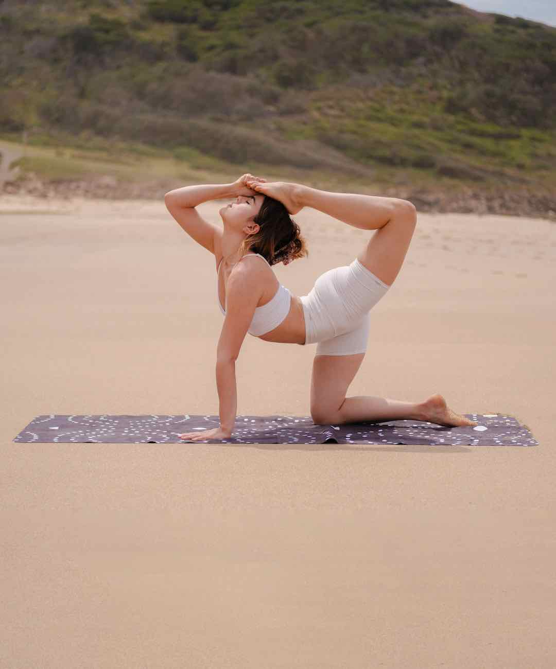 Yoga Travel Mat-Women Doing Asana On Beach-Mikkoa Dancing Chakra Beach Yoga Mat