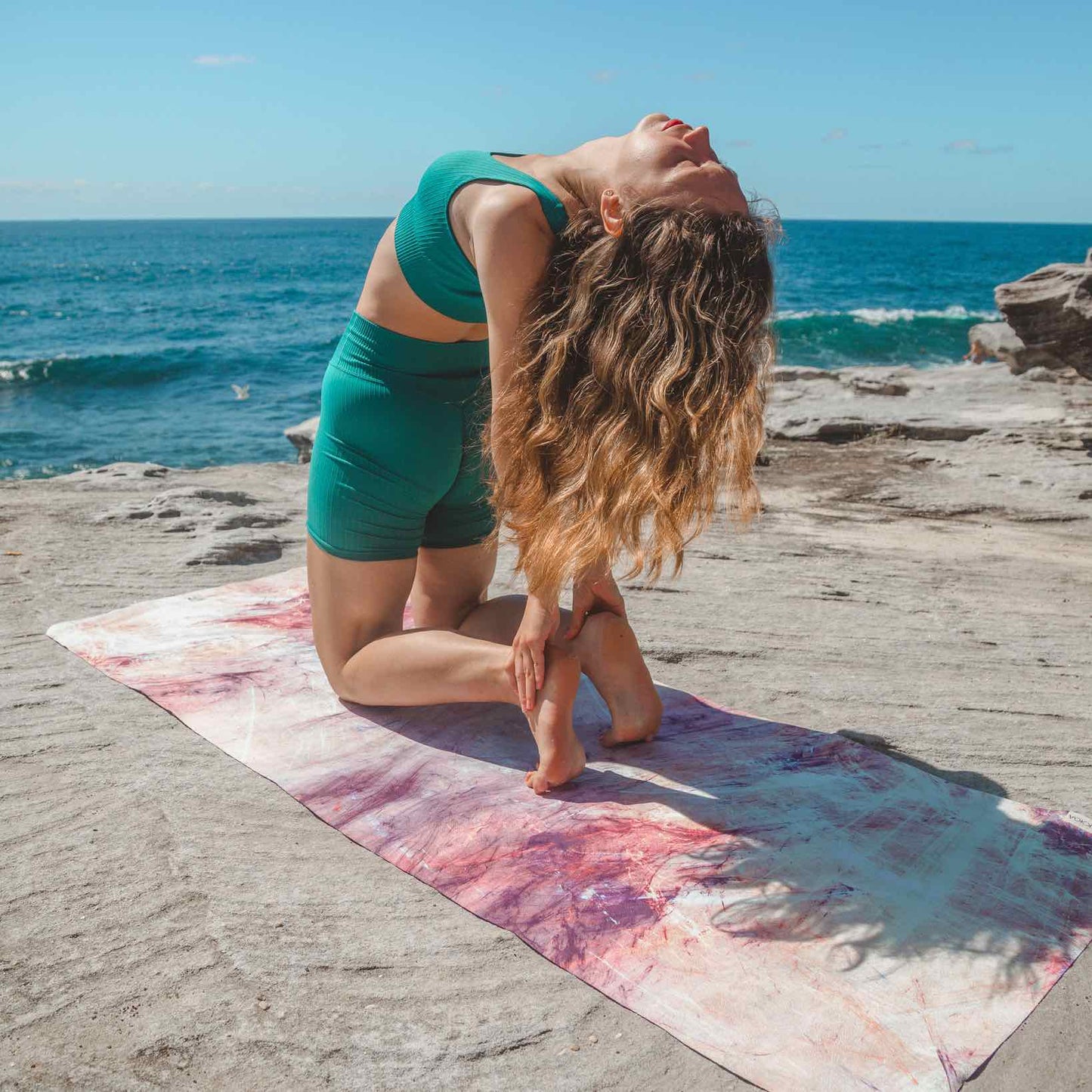 Travel Yoga Mat-Women Doing Camel Pose On Yoga Mat Image-Mikkoa Mystic Marble Yoga Mat 