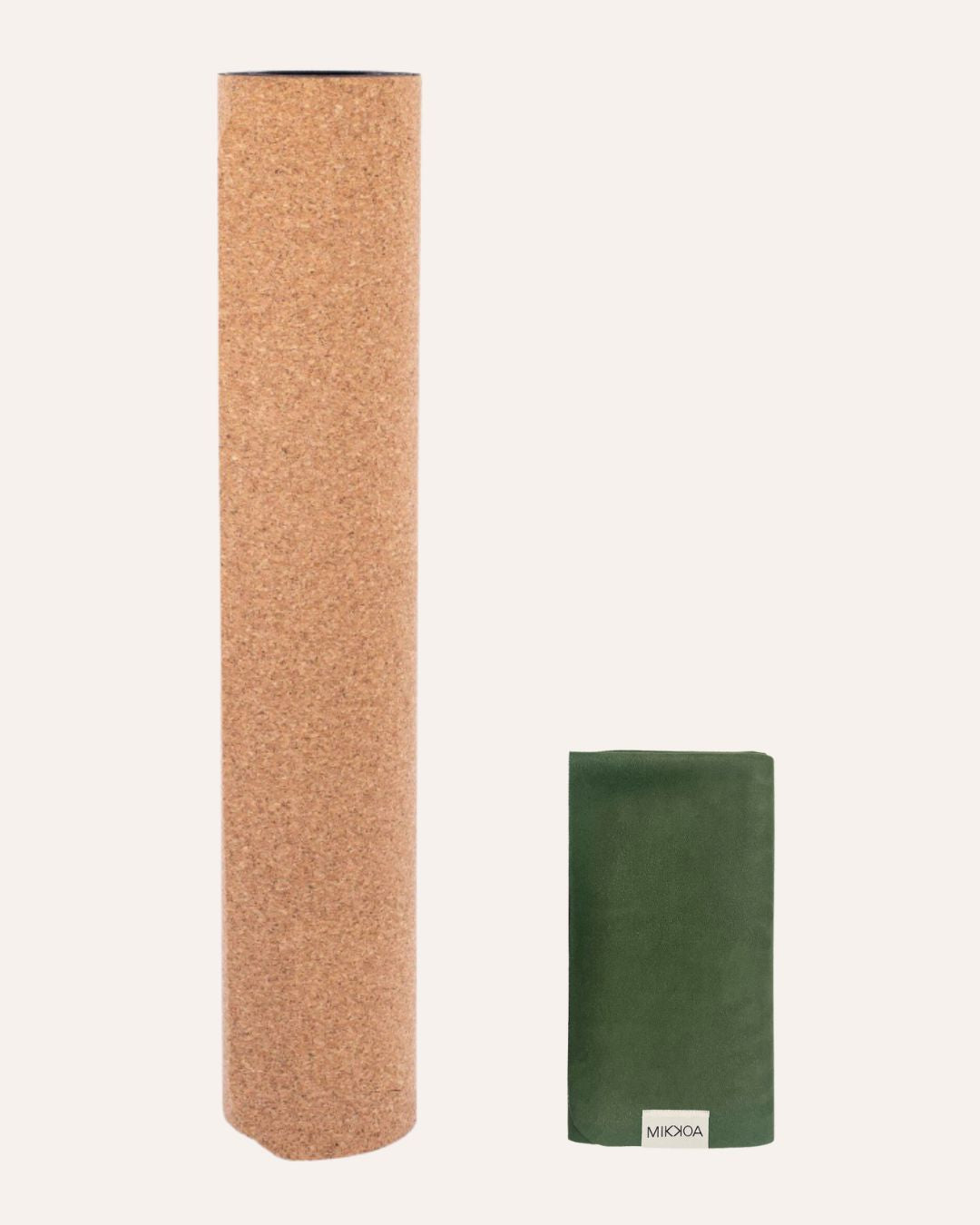 Travel Yoga Mat Size Comparison With Normal Yoga Mat-Olive Folded Mat & Cork Rolled Mat-Mikkoa Travel Yoga Mat